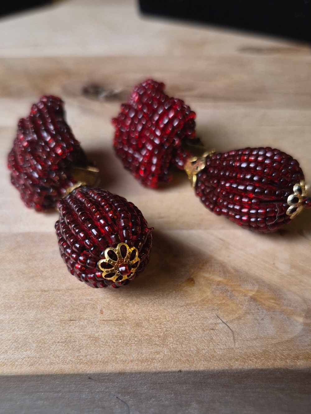 Handcrafted Red Beaded Drop Earrings - Elegant Women’s Jewelry